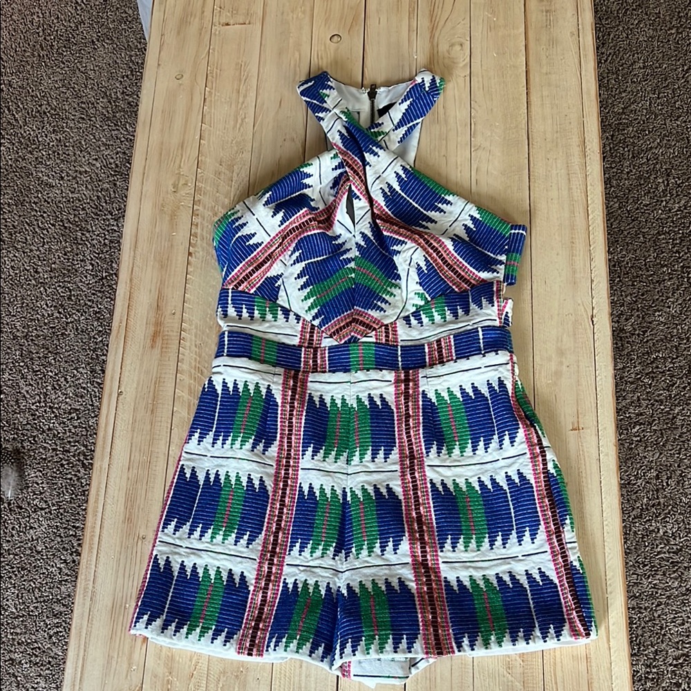 Adelyn Rae Multicolor Patterned Halter Romper - Blue, Green, White